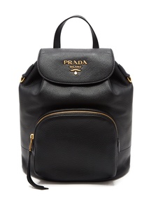 Черный кожаный рюкзак с карманом Prada