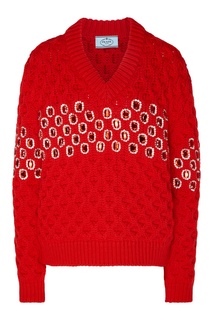 Красный пуловер с кристаллами Prada