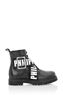 Черные ботинки с текстильными деталями Philipp Plein Kids