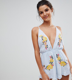 Пляжный ромпер с цветочной вышивкой River Island - Синий