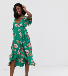Платье миди с запахом и цветочным принтом Influence Maternity - Зеленый