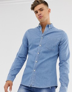 Светлая эластичная джинсовая рубашка приталенного кроя ASOS DESIGN - Синий