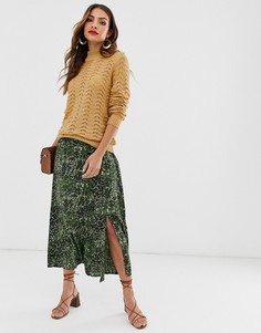 Юбка миди со звериным принтом и разрезом спереди Y.A.S - Зеленый