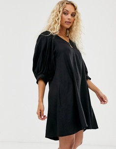 Черное платье мини с пышными рукавами Weekday - Черный