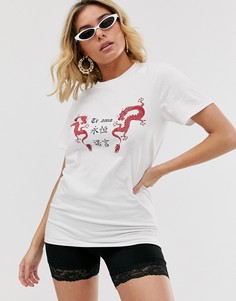 Белая футболка с принтом драконов Missguided - Белый