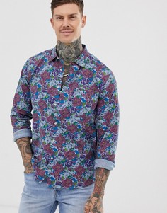 Свободная джинсовая рубашка с цветочным принтом ASOS DESIGN - Синий
