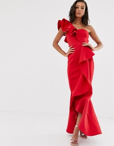 Красное платье миди с оборками True Violet Black Label - Красный