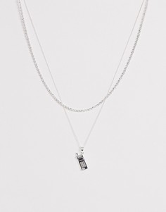 Серебристое двухслойное ожерелье-цепочка с подвеской в виде мобильного телефона Chained & Able - Серебряный