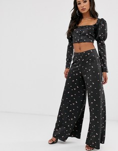 Широкие брюки с цветочным принтом из комплекта House Of Stars - Черный