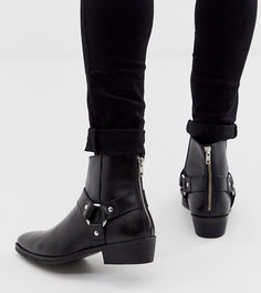 Черные кожаные ботинки в стиле вестерн для широкой стопы ASOS DESIGN - Черный