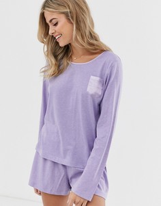 Трикотажный лонгслив с атласной вставкой ASOS DESIGN - Фиолетовый