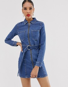 Синее джинсовое платье-рубашка Bershka - Синий