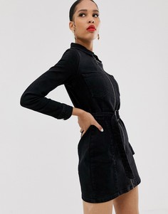 Черное джинсовое платье-рубашка Bershka - Черный