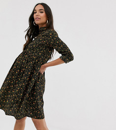 Платье-рубашка с отворотами на рукавах и цветочным принтом New look Maternity - Черный