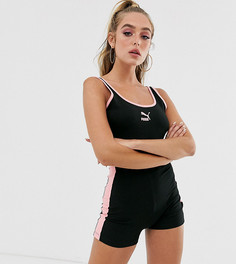 Черный облегающий комбинезон с розовыми полосками Puma - Booty - Черный