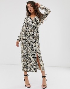 Платье миди с запахом и змеиным принтом ASOS DESIGN - Мульти