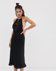 Атласное платье миди с халтером Musier Dahlia - Черный