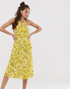 Платье миди с халтером и цветочным принтом Musier Violette - Желтый