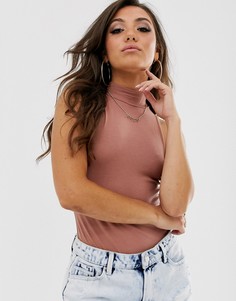 Боди табачного цвета с высоким воротом ASOS DESIGN - Коричневый