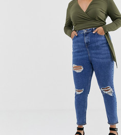 Синие джинсы скинни в винтажном стиле с рваной отделкой New Look Curve - Синий