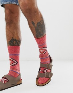 Красные хлопковые носки с полосами и ромбами Birkenstock - Красный