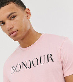 Футболка с надписью bonjour и отворотами на рукавах ASOS DESIGN Tall - Розовый