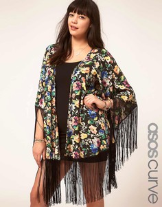 Кимоно с цветочным принтом и бахромой ASOS CURVE - Мульти