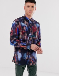 Темно-синяя oversize-рубашка с принтом ASOS DESIGN - Темно-синий