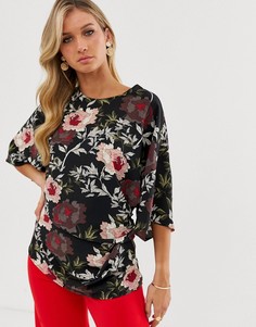 Блузка с рукавами 3/4 и цветочным принтом AX Paris - Черный