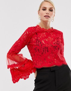 Кружевная блузка с расклешенными рукавами AX Paris - Красный
