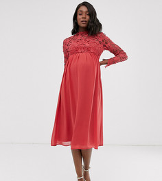 Кружевное платье миди малинового цвета Chi Chi London Maternity - Красный