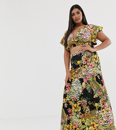 Пляжная юбка макси с тропическим принтом из комплекта ASOS DESIGN Curve - Мульти