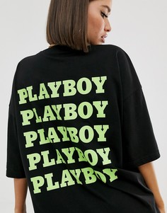 Черное платье-футболка с надписями Playboy на спине Missguided - Черный