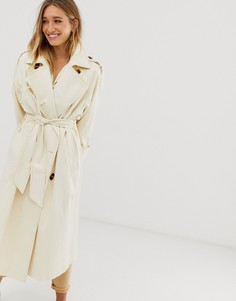 Длинный тренч с пуговицами ASOS DESIGN - Кремовый