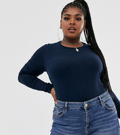 Темно-синяя футболка из органического хлопка с длинным рукавом и круглым вырезом ASOS DESIGN Curve - Темно-синий