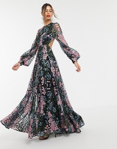 Платье макси с открытой спиной и цветочной вышивкой ASOS EDITION - Мульти