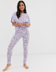 Пижамная футболка и леггинсы с зеброй и радугой ASOS DESIGN - Фиолетовый