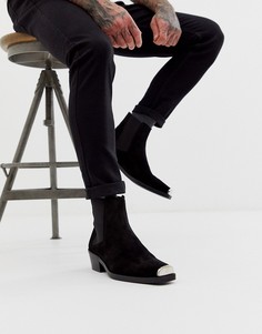 Черные замшевые ботинки челси в стиле вестерн с металлической фурнитурой ASOS DESIGN - Черный