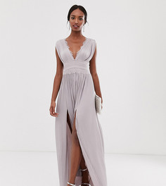 Плиссированное платье макси с кружевными вставками ASOS DESIGN Tall Premium - Розовый