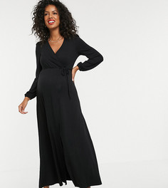Платье макси с запахом и пышными рукавами ASOS DESIGN Maternity - Черный