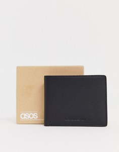 Кожаный бумажник с контрастной внутренней частью и тиснением ASOS DESIGN - Черный