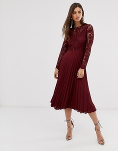 Платье миди с кружевным лифом и плиссированной юбкой ASOS DESIGN - Зеленый