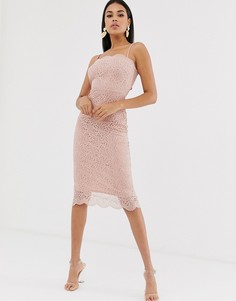 Кружевное платье-футляр миди на бретельках ASOS DESIGN - Розовый