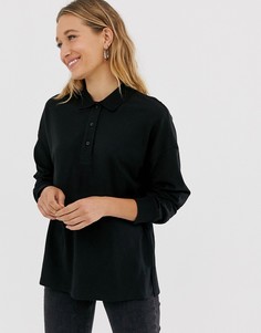 Черная футболка-поло с длинными рукавами Monki - Черный