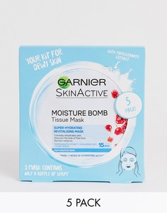 Набор из 5 увлажняющих масок для лица с экстрактом граната в упаковке Garnier - Moisture Bomb, 160 г - Бесцветный