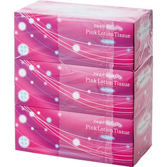 Салфетки бумажные Kami Shodji ELLEMOI Pink розовые с коэнзимом Q10 я слоя 180 шт в пачке, спайка из 3 пачек