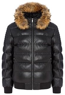 Утепленная кожаная куртка с отделкой мехом енота Urban Fashion for men