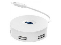 Хаб USB Baseus Round Box USB Type-C - USB 3.0x1 + USB 2.0x3 25cm White CAHUB-G02