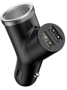 Зарядное устройство Baseus Y type dual USB + cigarette lighter extended car charger Black CCALL-YX01