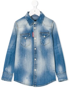 Dsquared2 Kids джинсовая рубашка с эффектом потертости